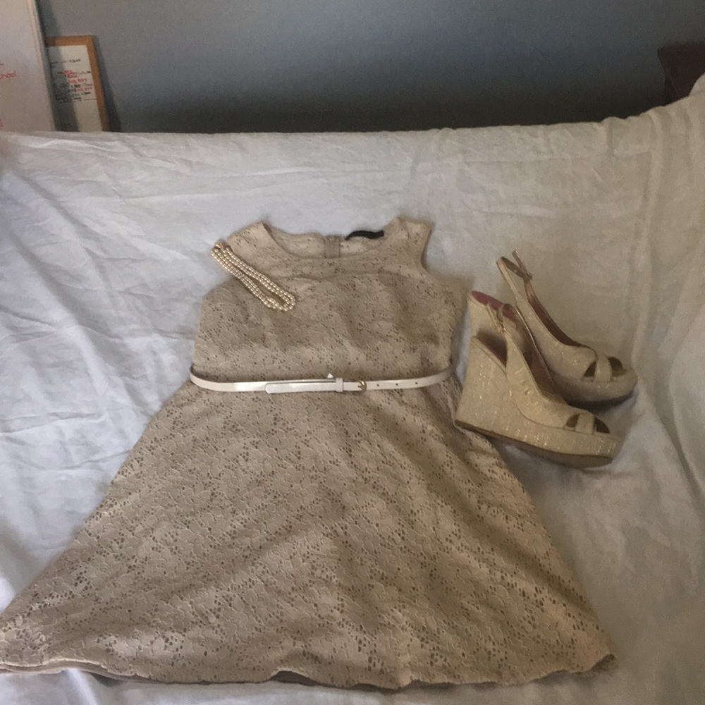 Delicate & Feminine Champagne Lace Dress